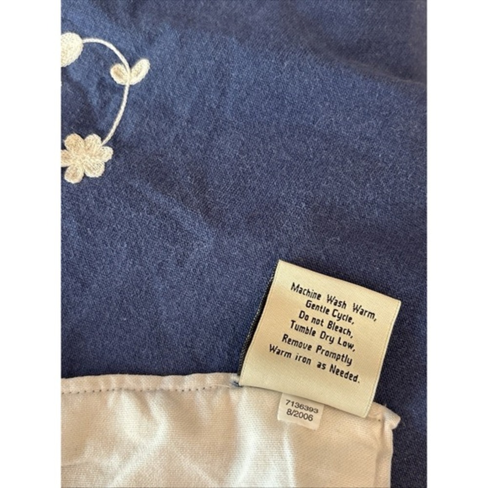Pottery Barn Floral Embroidered Blue Cream Table Runner 108"x16" - Picture 6 of 8